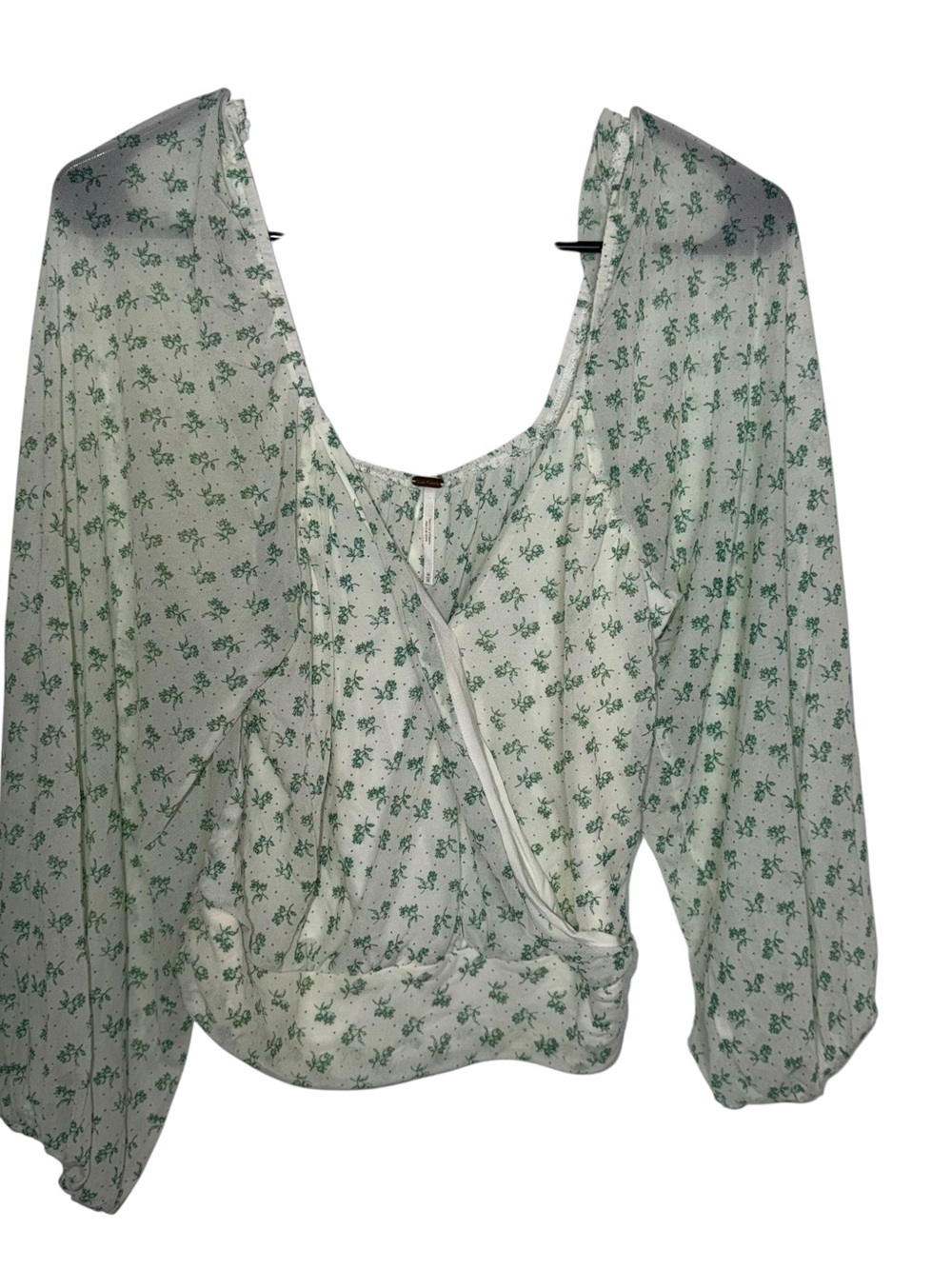 Free People Cream Blouse with Green Floral Print